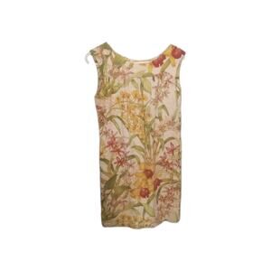Women's Colorful Hawaiian Floral Sleeveless Linen Dress M Tropical Resortwear